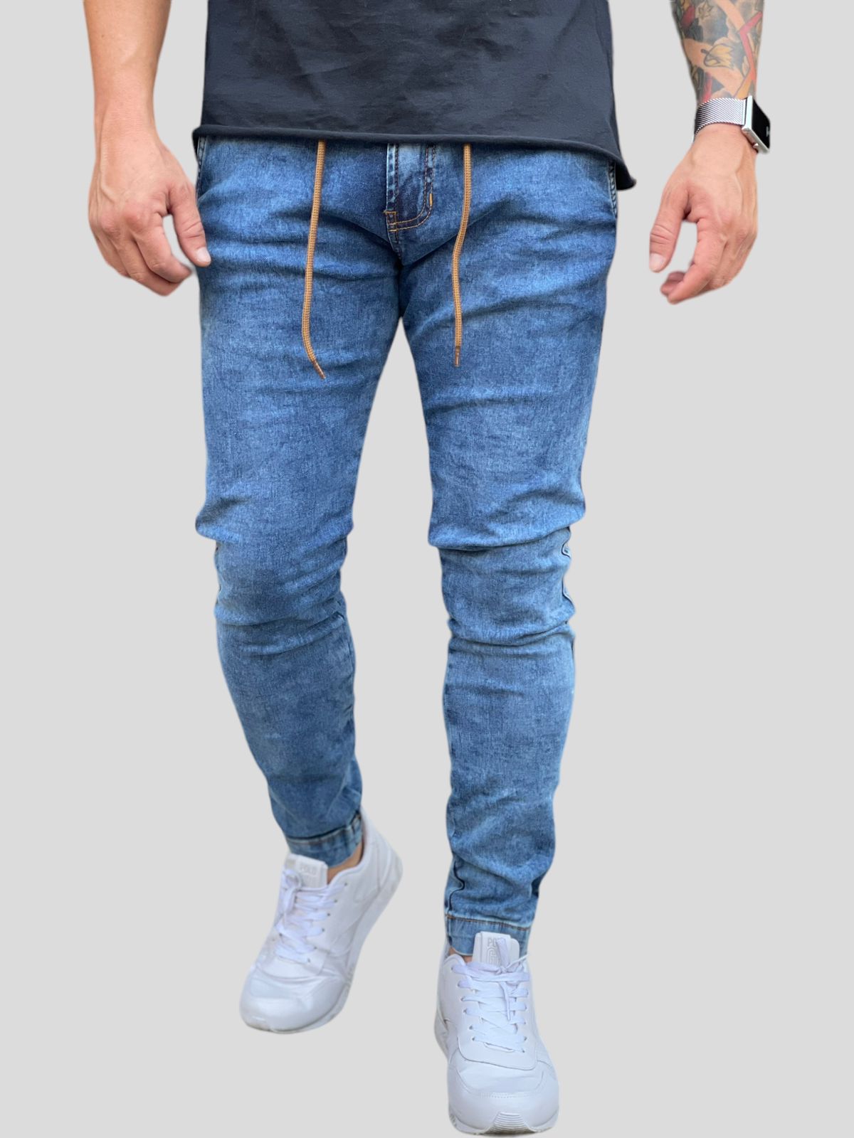 Calça Jeans Skinny Bolso Faca Com Detalhe De Cordão
