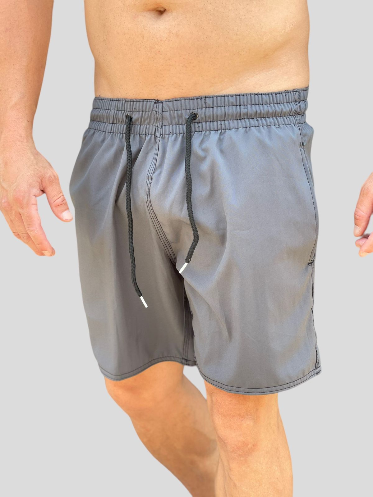 Bermuda Moda Praia Com Elastano Cinza Chumbo