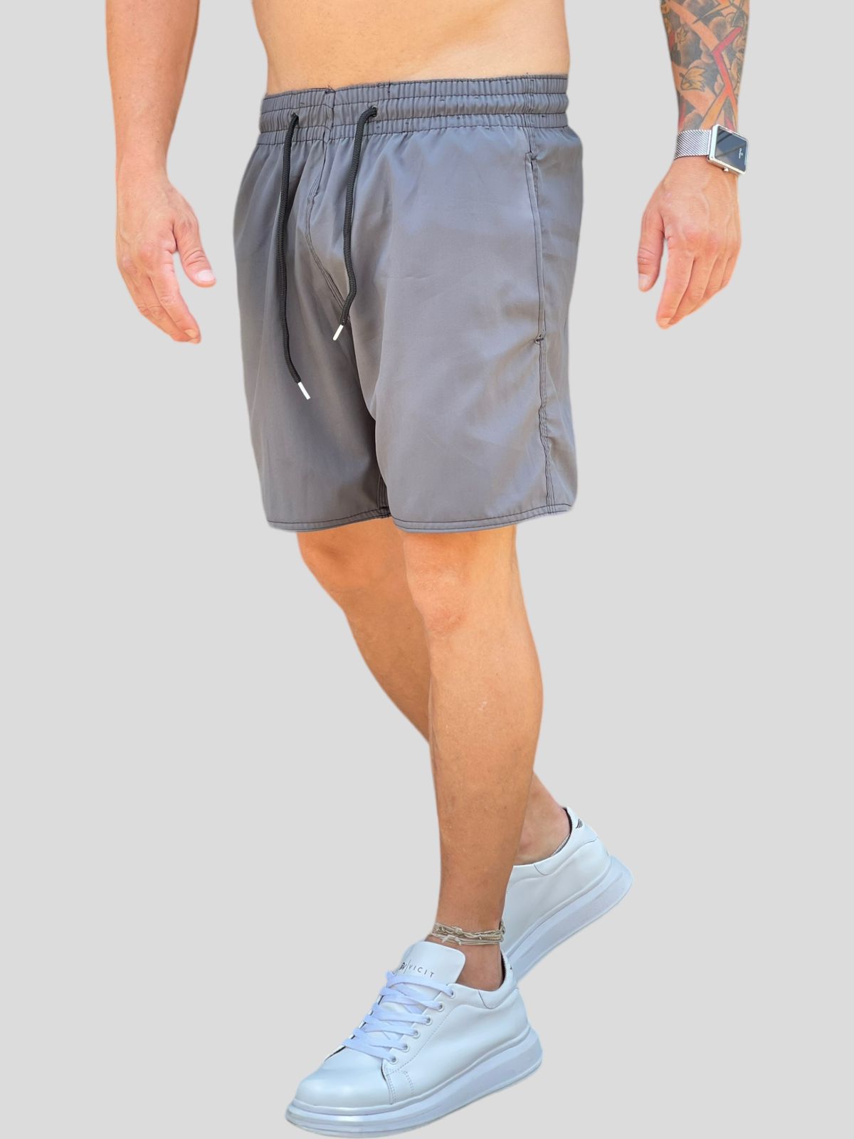 Bermuda Moda Praia Com Elastano Cinza Chumbo