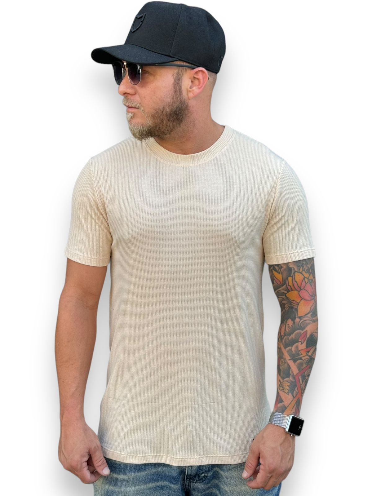 Camiseta Longline Premium Minimalismo Elevado: Elegância - Areia