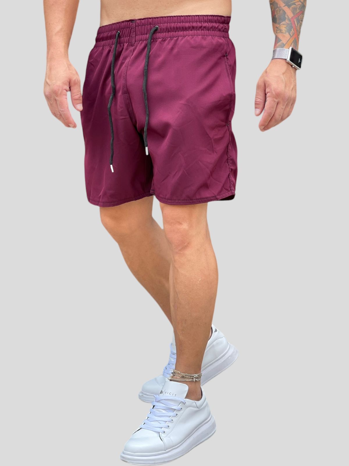 Bermuda Moda Praia Com Elastano Vinho