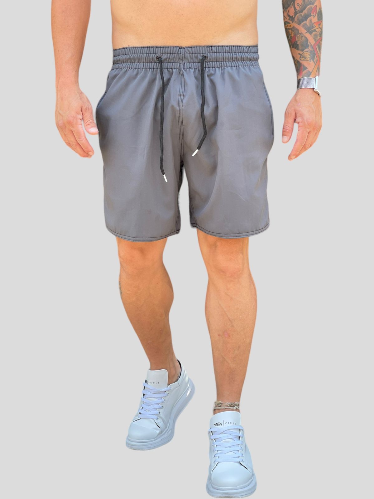 Bermuda Moda Praia Com Elastano Cinza Chumbo