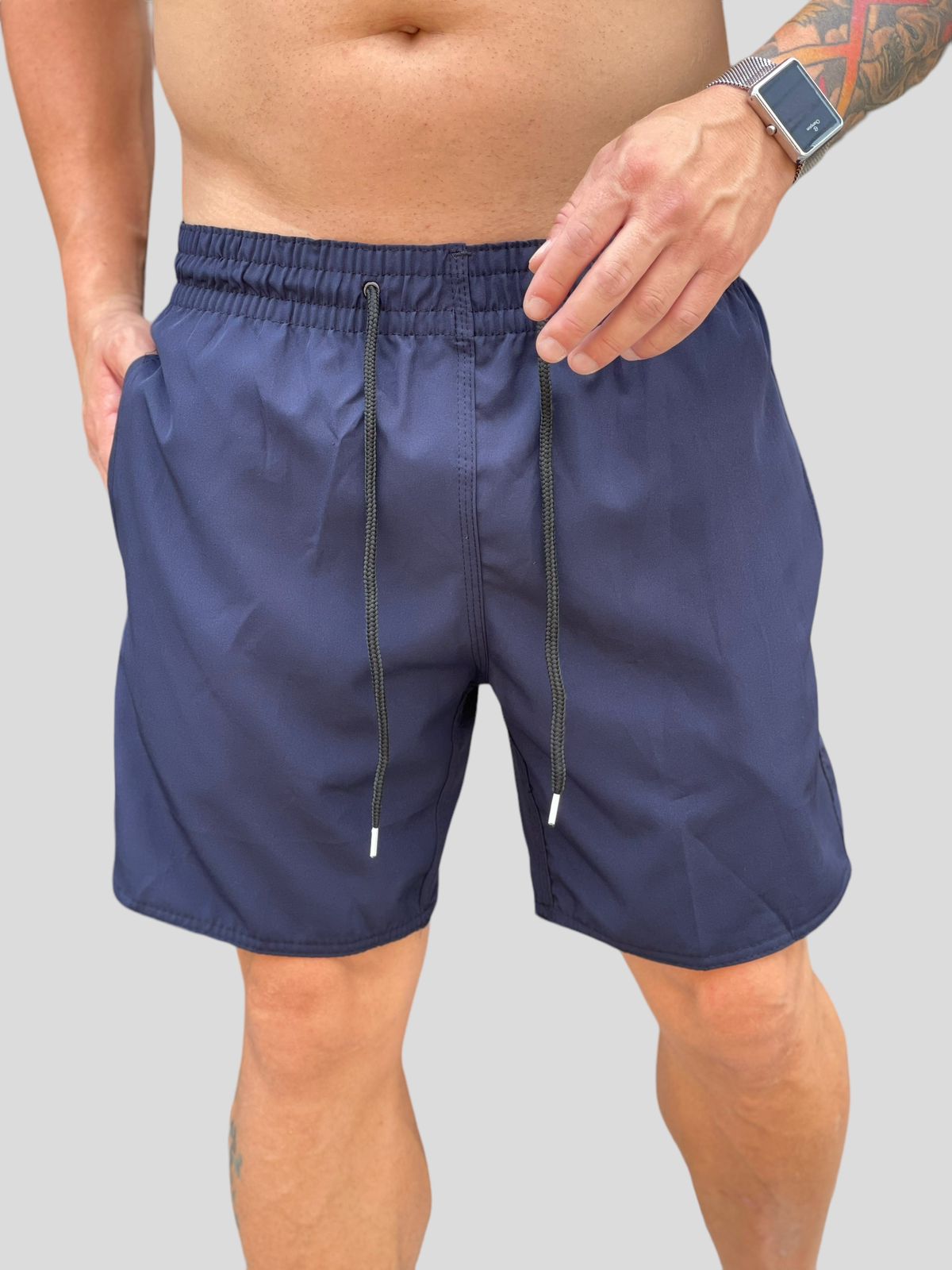 Bermuda Moda Praia Com Elastano Azul Marinho