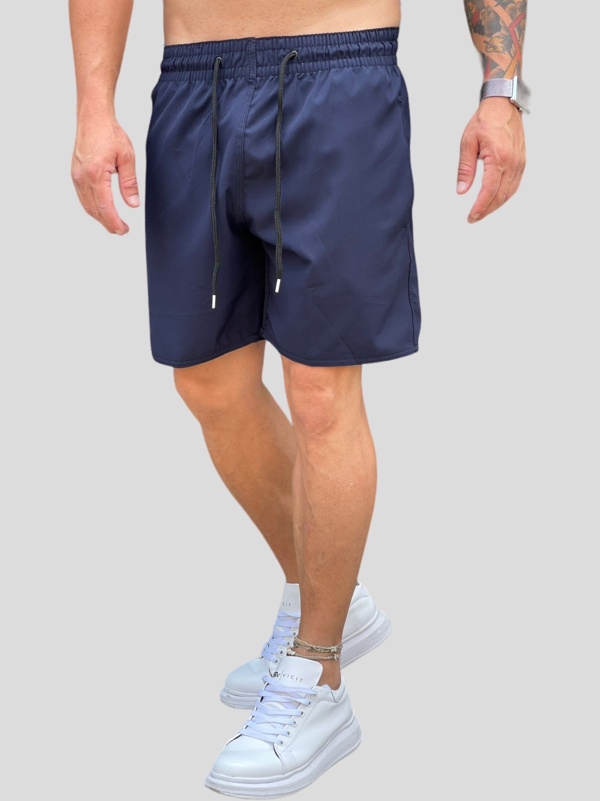Bermuda Moda Praia Com Elastano Azul Marinho