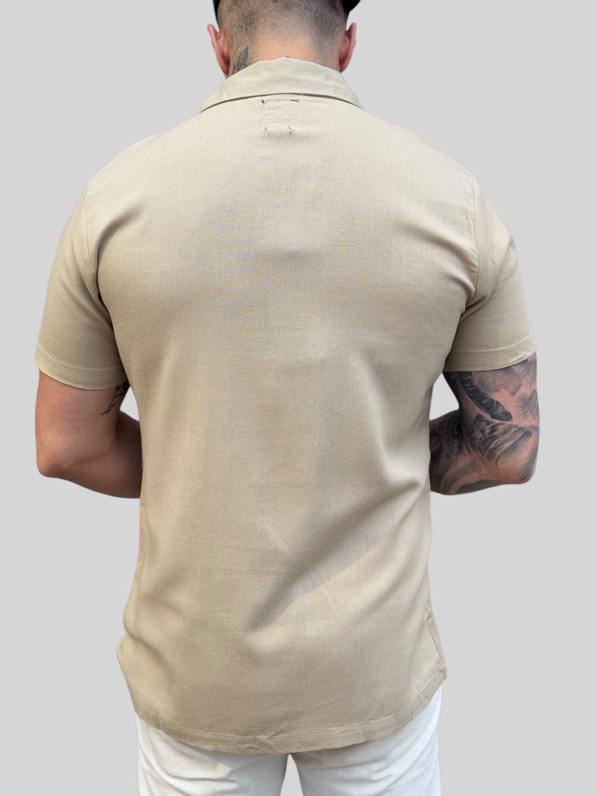 Camisa Manga Curta Linho Premium Marrom