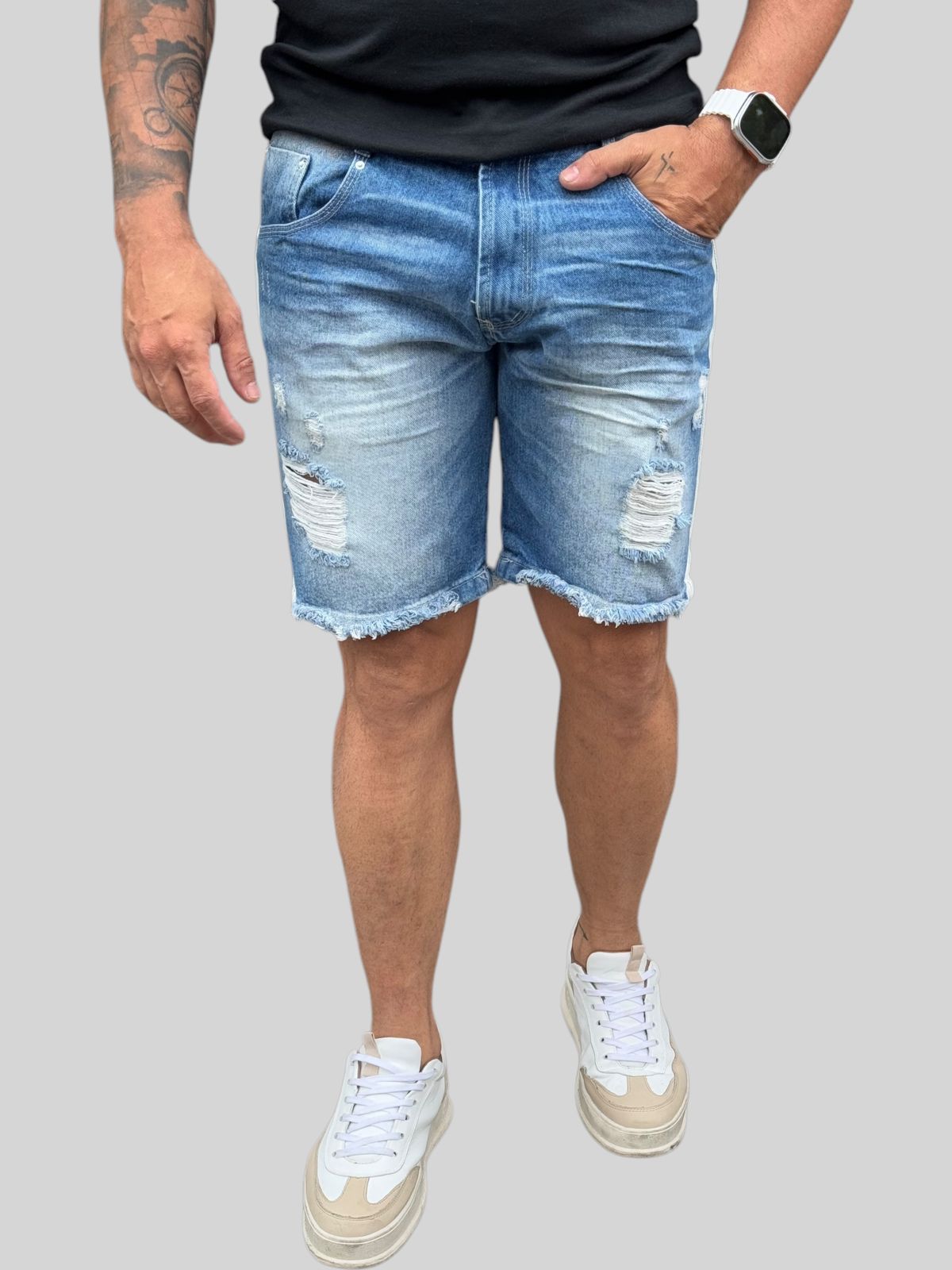 Bermuda Jeans Faixa Lateral