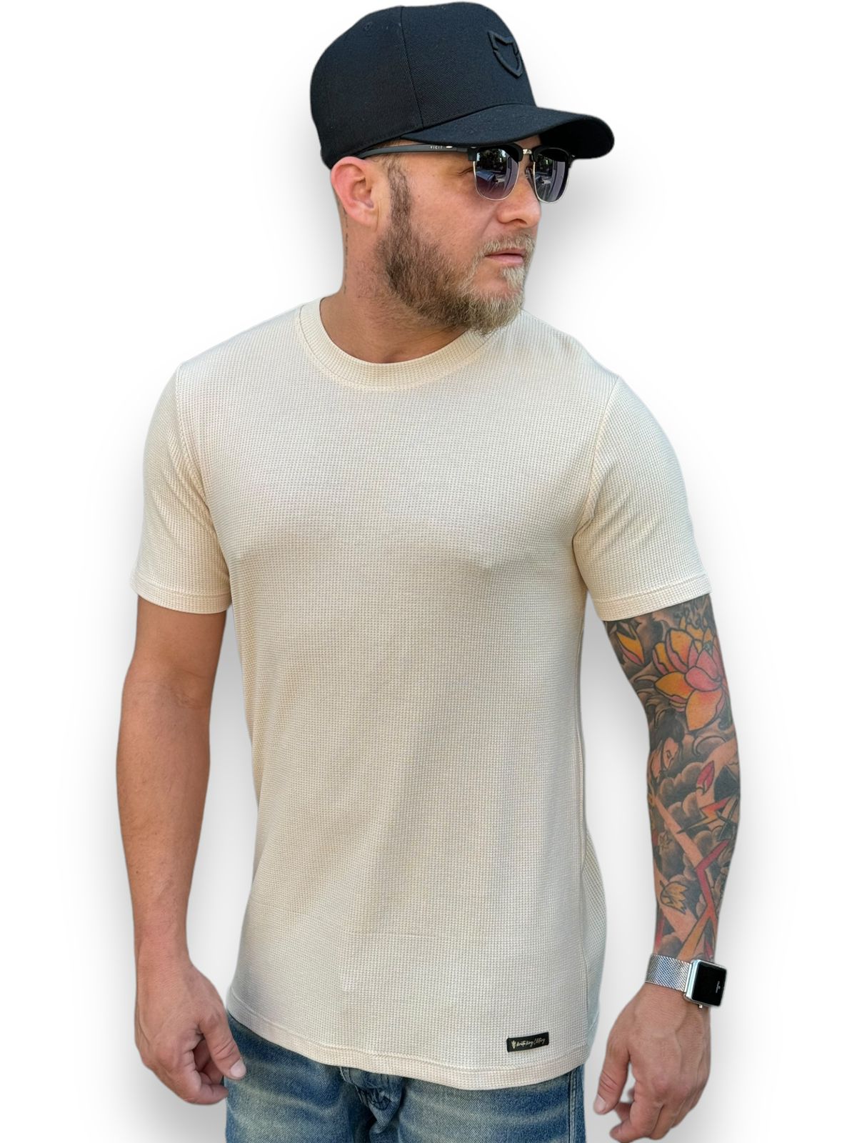 Camiseta Longline Premium Minimalismo Elevado: Elegância - Areia