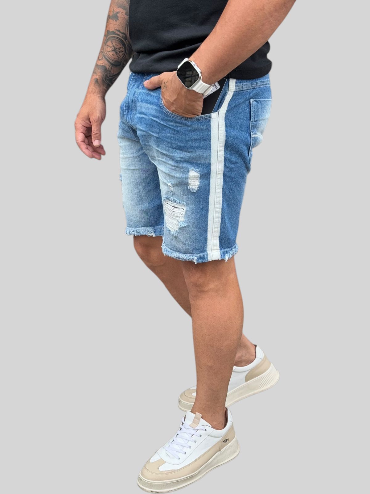 Bermuda Jeans Faixa Lateral