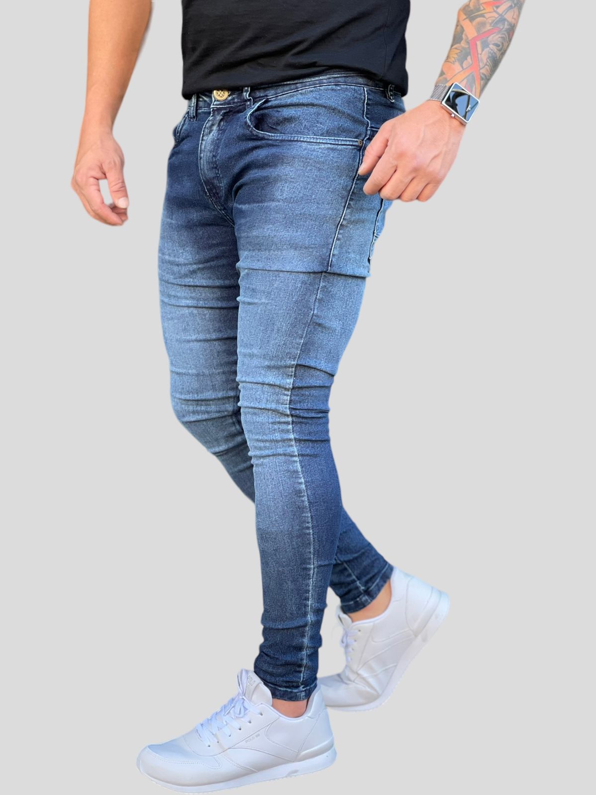 Calça Jeans Skinny Lisa Escura Rajada