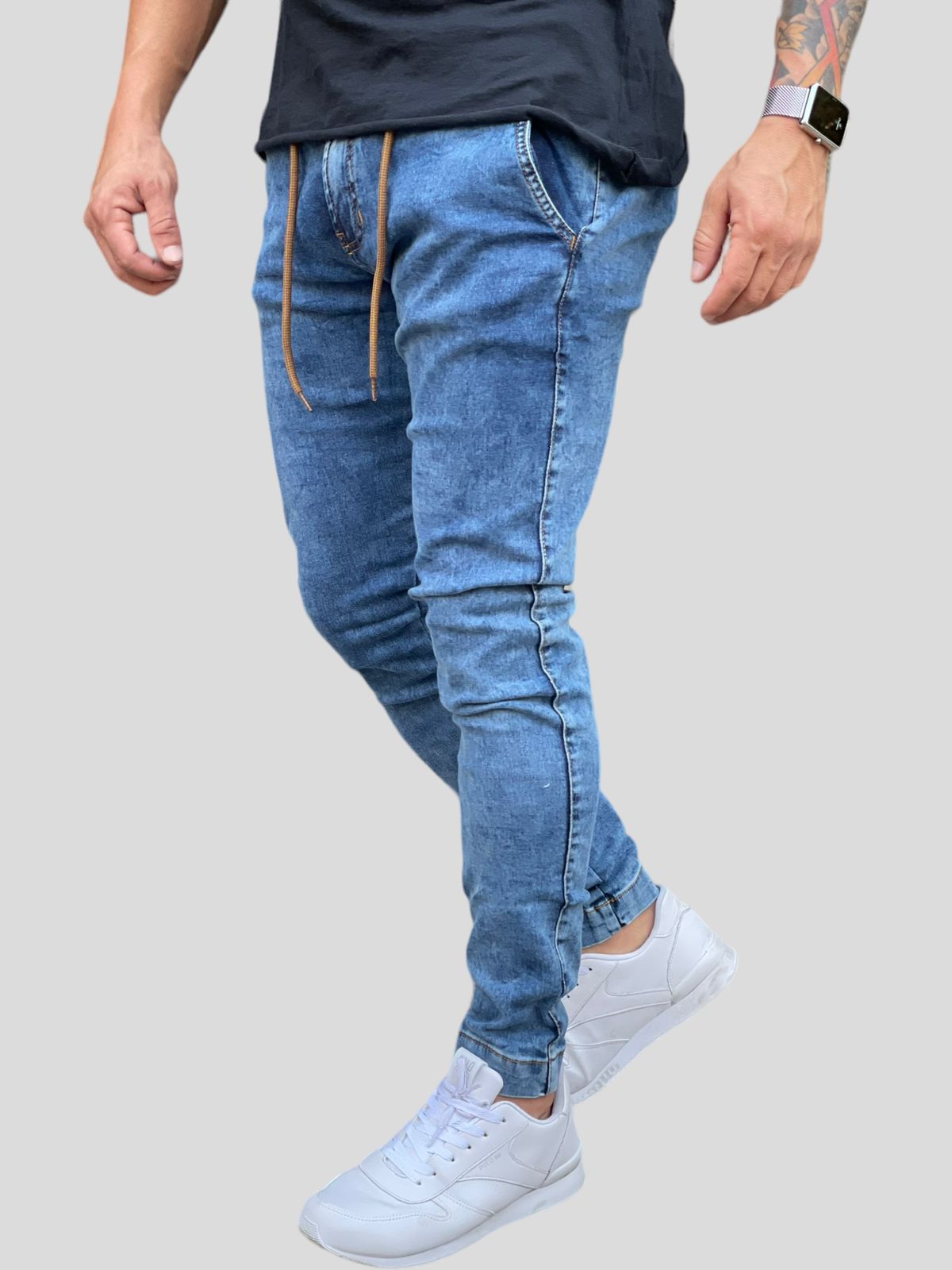 Calça Jeans Skinny Bolso Faca Com Detalhe De Cordão