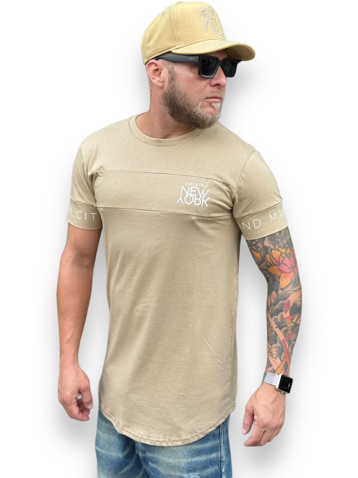 Camiseta Longline Urbana New York State of Mind: Bege