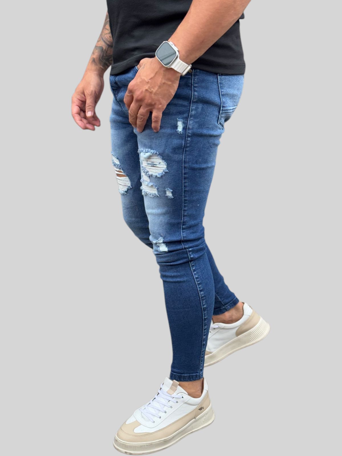 Calça Jeans Destroyed Azul Medio