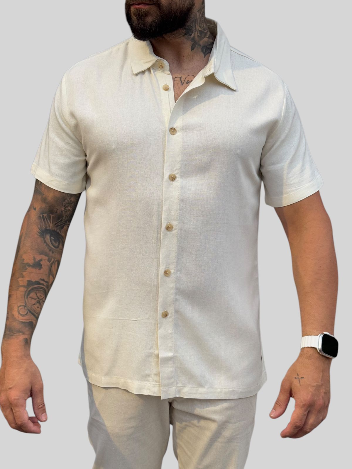 Camisa Manga Curta Premium Linho Offwhite