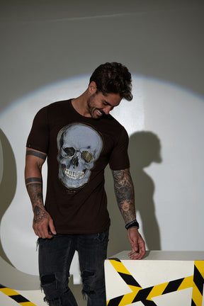 Camiseta Longline Caveira 3D