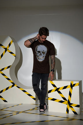 Camiseta Longline Caveira 3D