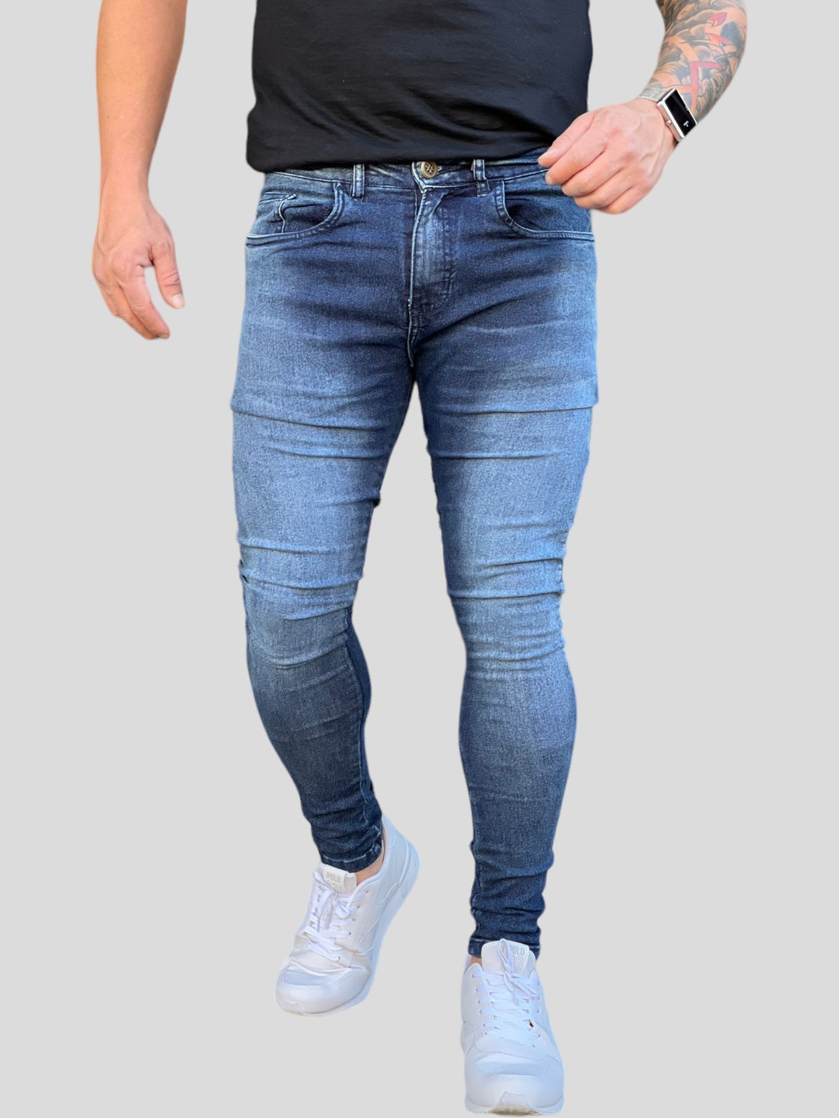 Calça Jeans Skinny Lisa Escura Rajada