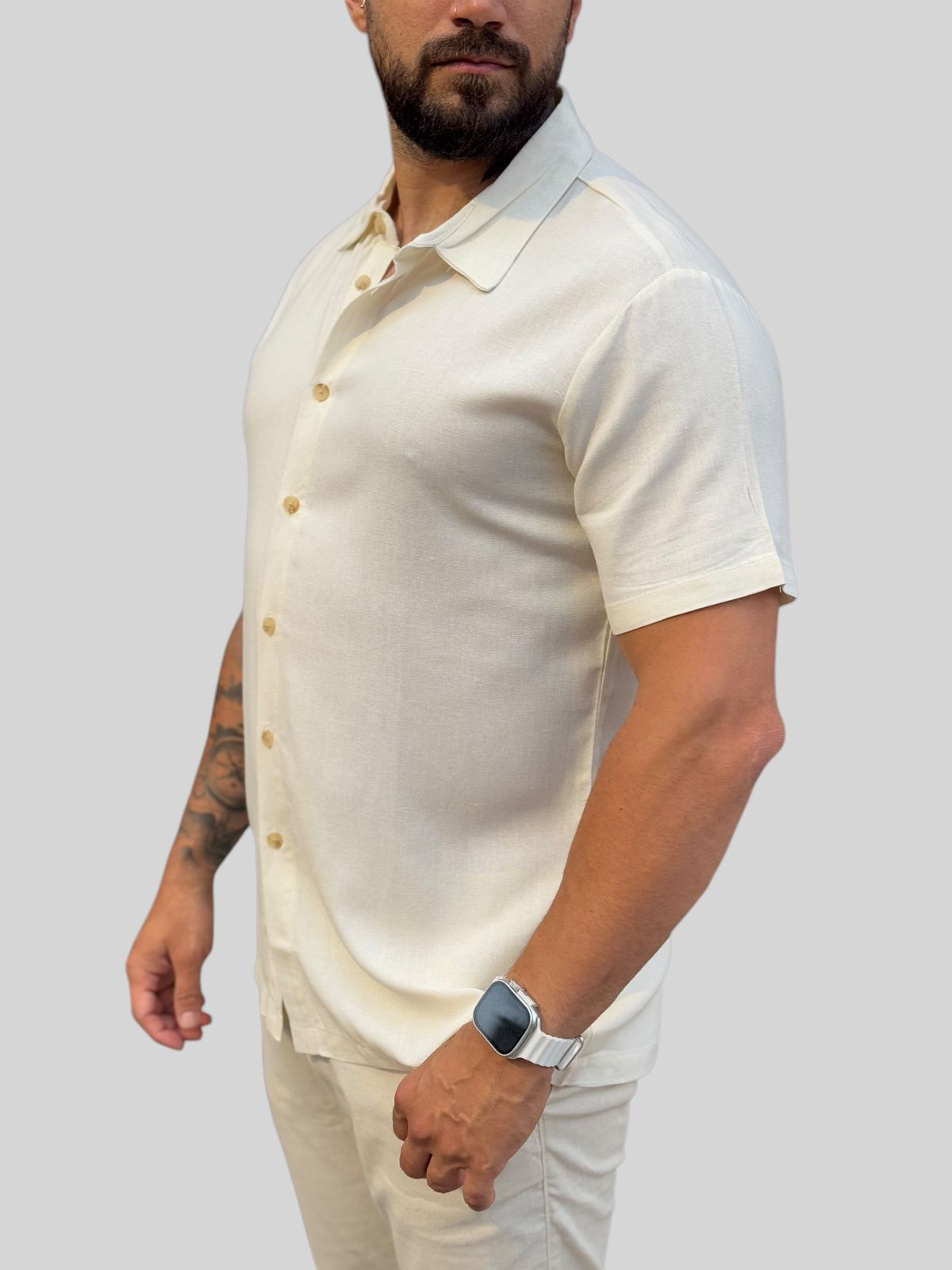 Camisa Manga Curta Premium Linho Offwhite